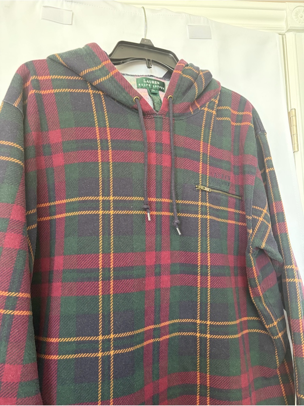 Lauren Ralph Lauren Vintage Hooded Plaid Sweatshirt size medium - Picture 2 of 8